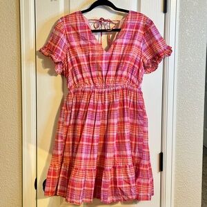 Terra & Sky Pink and White Plaid Kids Dress